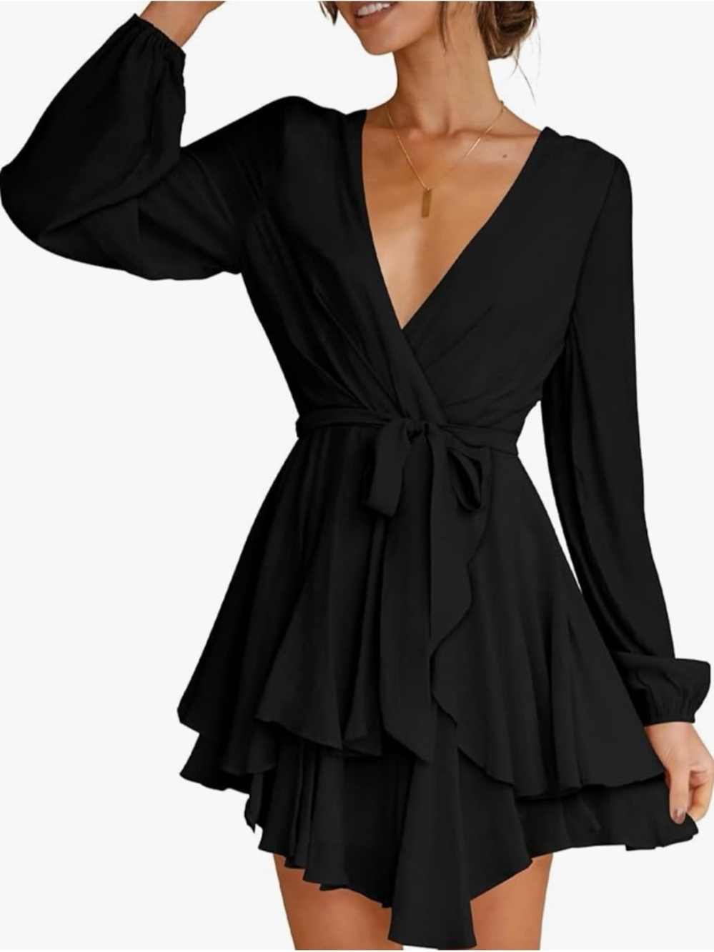 Black Mini Dress with Tie Waist